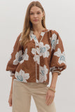 Brown Floral Puff Sleeve Top T28211