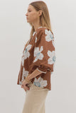 Brown Floral Puff Sleeve Top T28211