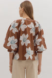 Brown Floral Puff Sleeve Top T28211