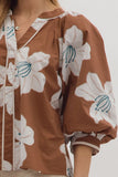 Brown Floral Puff Sleeve Top T28211