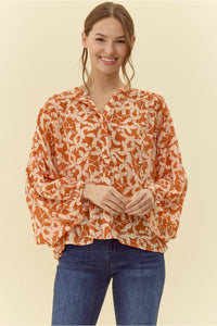 Pumpkin Print Button Top