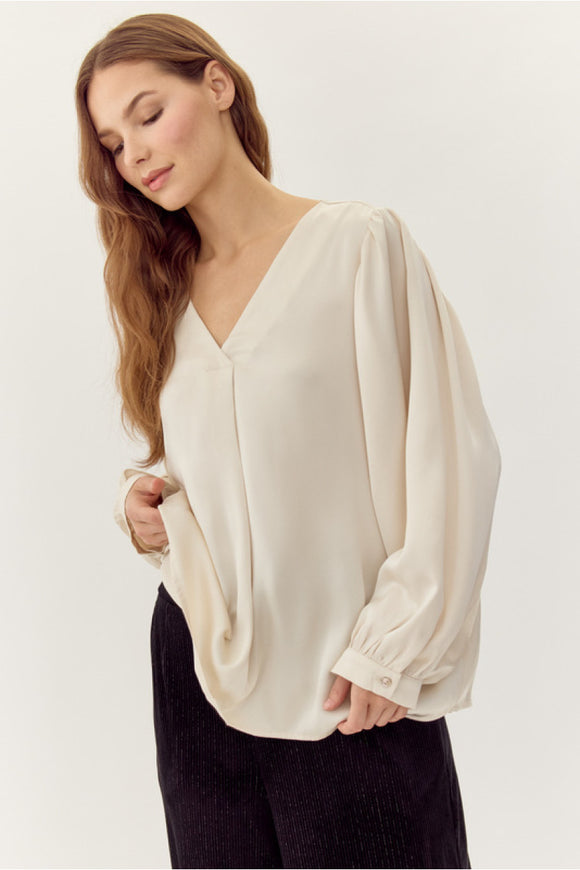 Champagne Satin V-Neck Top