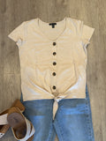 S/S V NECK TOP W/BUTTONS-FrenchOak