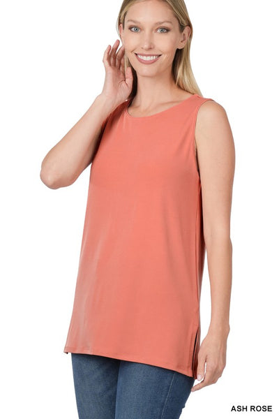 Sleeveless Side Slit Top- Ash Rose – Simply Chic Monogram Boutique
