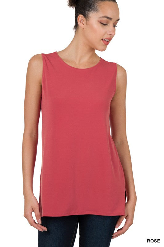 Sleeveless Side Slit Top-Rose