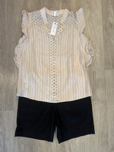 MIXED MEDIA BLOUSE W/ FRILL SLV