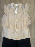 MIXED MEDIA BLOUSE W/ FRILL SLV