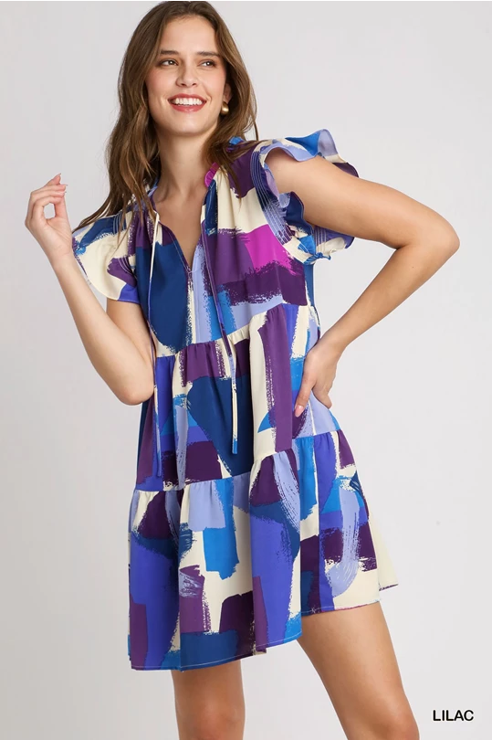 Lilac Brushstroke Print Dress