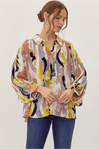 Lime Mix Watercolor Print Top