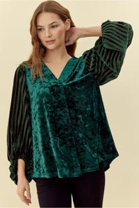Green Velvet Top w/ Draped Sleeves