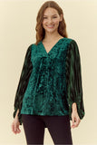 Green Velvet Top w/ Draped Sleeves