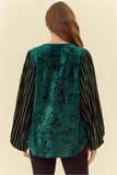 Green Velvet Top w/ Draped Sleeves