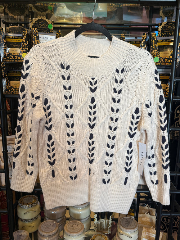 3/4 SLV MOCK NK W/CABLES DETAIL-MOONSTONE