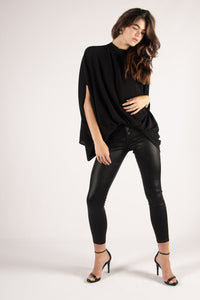 Black Crepe Mock Neck Top