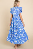 Blue Print Tiered MIDI Dress