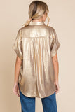 Taupe Metallic Collared Button Up Top