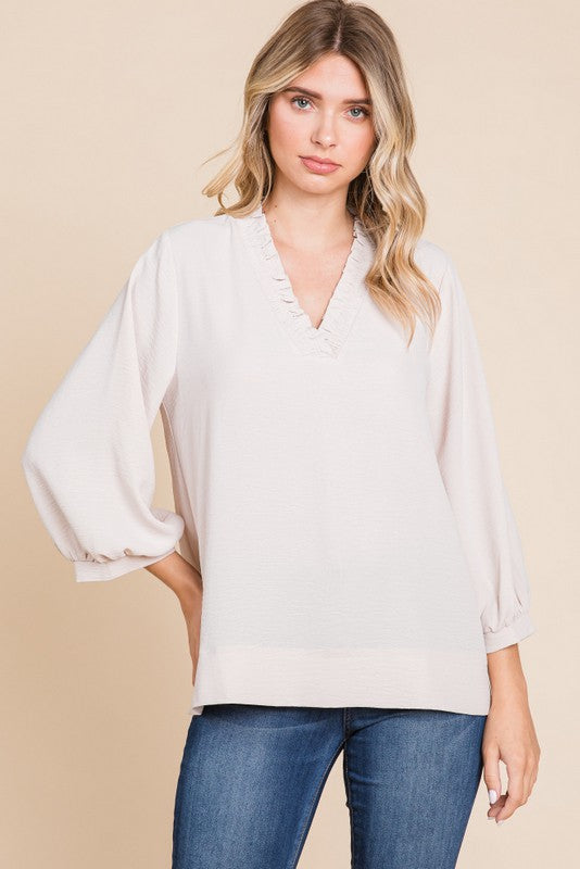 Oatmeal 3/4 Bubble Sleeve Top