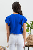 Flutter Sleeve Woven Top-Royal