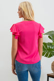 Flutter Sleeve Woven Top-Fuchsia