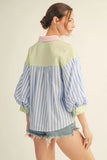 Blue/Pink Puff Sleeve Stripe Top M50244