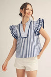 Blue Stripe Top w/ Ruffle Sleeves G15748