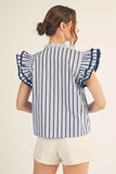 Blue Stripe Top w/ Ruffle Sleeves G15748