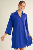 Royal 3/4 Sleeve Scallop Hem Dress G15395