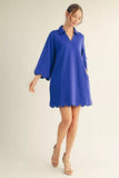 Royal 3/4 Sleeve Scallop Hem Dress G15395