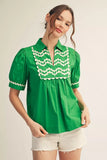 Green Ric Rac Detail Top G15364