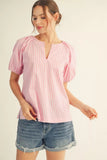 Pink Stripe Peasant Top G15560