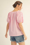 Pink Stripe Peasant Top G15560