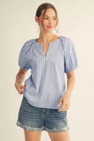 Blue Stripe Peasant Top G15560