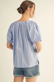 Blue Stripe Peasant Top G15560