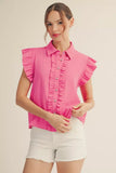 Hot Pink Button-Up Crinkle Top G15387
