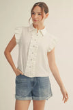 White Button-Up Crinkle Top G15387
