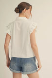 White Button-Up Crinkle Top G15387