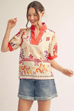 Cream Mix Floral Boho Top B12997