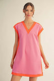 Pink/Orange V-Neck Dress G15480