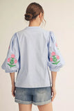 Blue Embroidered Peasant Top B14073