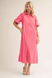 Fuchsia Button Down Midi Dress G15651