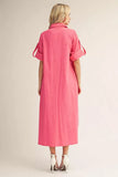 Fuchsia Button Down Midi Dress G15651