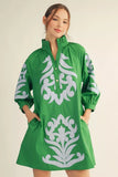 Green Floral Appliqué Shift Dress G15266