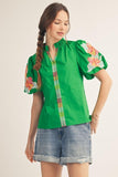 Kelly Green Embroidered Detail Top J50664
