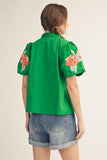 Kelly Green Embroidered Detail Top J50664