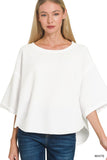 White Double Knit Exposed Seam Curved Hem Top HT2708