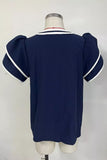 Navy Flutter Sleeve Top w/ Floral Appliqué B50428