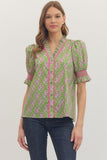 Basil Print V-Neck Top T29328