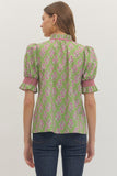 Basil Print V-Neck Top T29328