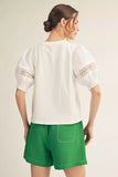 White Short Puff Sleeve Top H50634