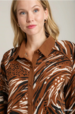 Umgee Animal Print Button Down Shirt with Contrast Detail